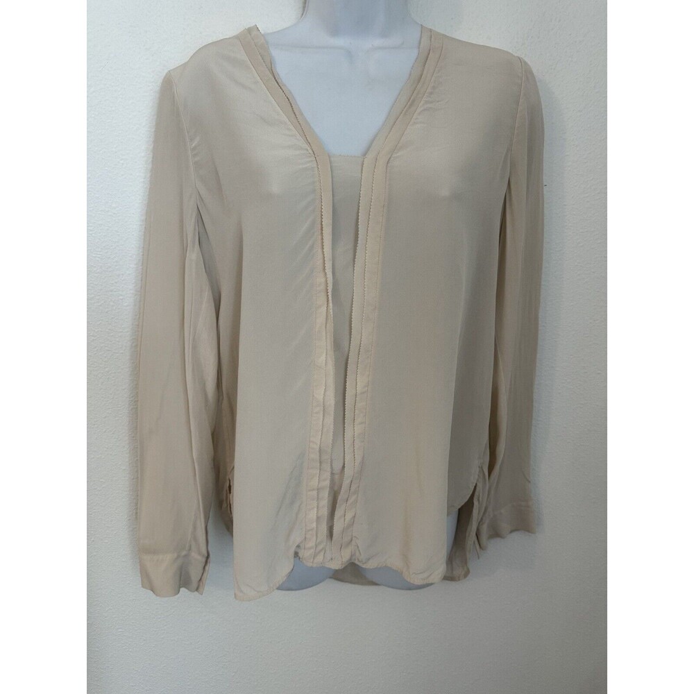 Vince Women's Blouse Size Medium Sheer Silk Pale Pink V Neck Popover Office